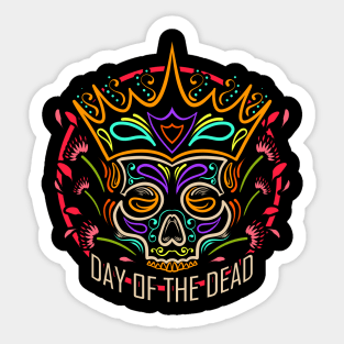 Dead King Sugar Skull Dahlia Flower Painting Day Of The Dead Sticker